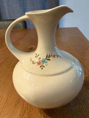 Vintage Hand Painted Portugal Ceramic Floral Pitcher Ewer Water Jug